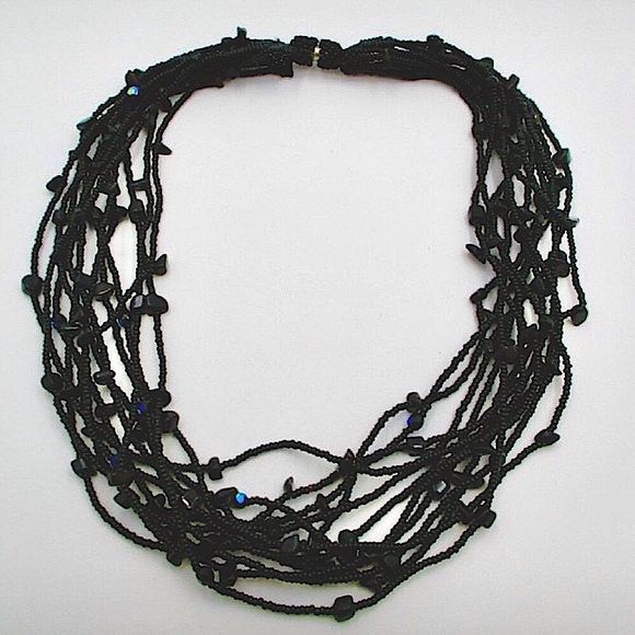 Vintage Black Onyx & Black Seed Bead Multi-Strand Necklace - Picture 2 of 15